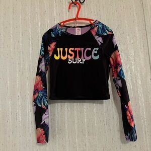 Justice Black Floral Long Sleeve Swim Top With Bikini Bottom